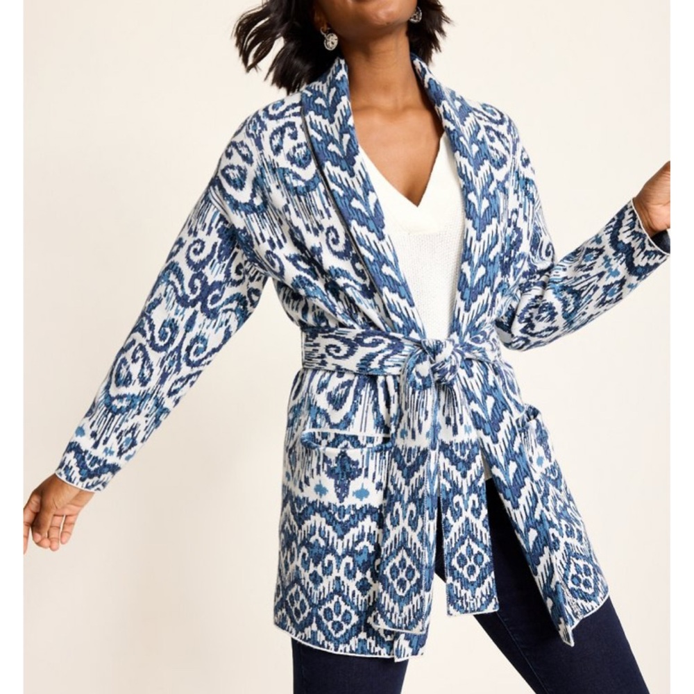 Tommy Bahana Ikat Cardigan Sweater in Blue Size Small Cashmere Blend